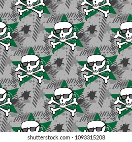 Stylish graphic seamless background in youth style of hipsters or emo with skulls wearing spectacles