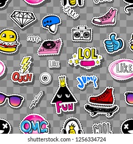 Stylish graphic seamless background in youth style of hipsters or emo teens doodles