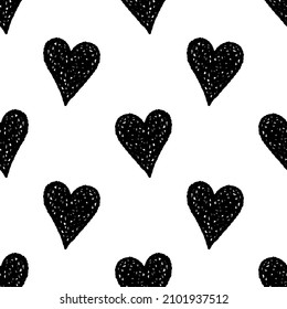 Stylish graphic seamless pattern with hand-drawn hearts. Black and white sketchy background for wrapping paper, fabrics, wallpapers, postcards and more