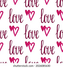 Stylish graphic seamless pattern with hearts. Pink sketchy background for wrapping paper, fabrics, wallpapers, postcards and more.