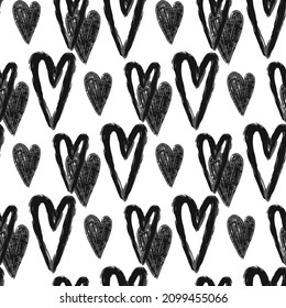 Stylish graphic seamless pattern with hearts. Sketchy background for wrapping paper, fabrics, wallpapers, postcards and more.