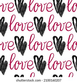 Diseño gráfico sin fisuras con corazones. Fondo esquemático para envolver papel, telas, papel pintado, postales y más.