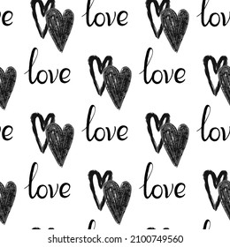 Stylish graphic seamless pattern with hearts. Sketchy background for wrapping paper, fabrics, wallpapers, postcards and more.