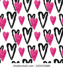 Stylish graphic seamless pattern with hearts. Sketchy background for wrapping paper, fabrics, wallpapers, postcards and more.