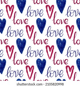Diseño gráfico sin fisuras con corazones y las inscripciones adoran