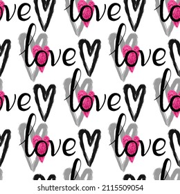 Diseño gráfico sin fisuras con corazones y las inscripciones adoran