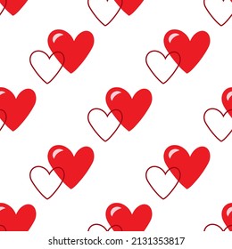 Stylish graphic seamless pattern with hearts. Red and white sketchy background for wrapping paper, fabrics, wallpapers, postcards and more.