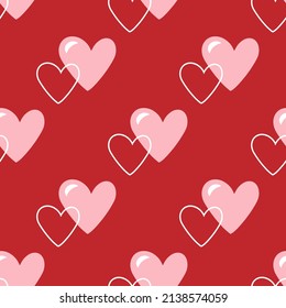 Stylish graphic seamless pattern with hearts. Red and white sketchy background for wrapping paper, fabrics, wallpapers, postcards and more.