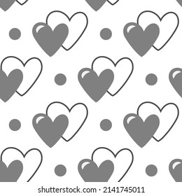 Stylish graphic seamless pattern with hearts. Black and white sketchy background for wrapping paper, fabrics, wallpapers, postcards and more.