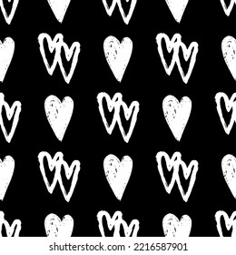 Stylish graphic seamless pattern with hearts. Black and white sketchy background for wrapping paper, fabrics, wallpapers, postcards and more.
