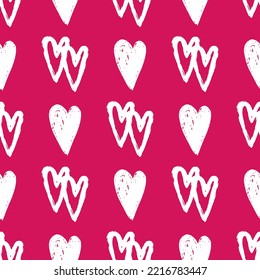 Stylish graphic seamless pattern with hearts. Black and pink sketchy background for wrapping paper, fabrics, wallpapers, postcards and more.