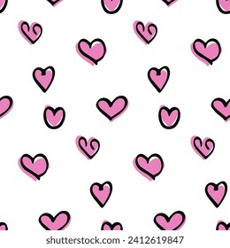 Diseño gráfico elegante sin fisuras con corazones rosados. Fondo, papel envolvente
