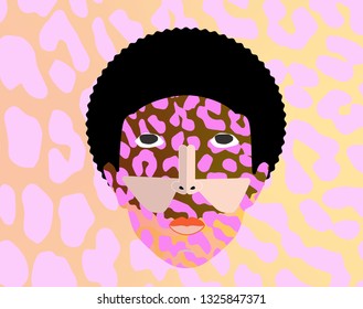 Stylish graphics portrait girl model. Fashion style, beauty. Graphic, sketch drawing. Vector illustration hand drawn. Abstract calligraphy. Leopard - Vector