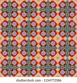 Stylish gray, brown and pink texture. Raster abstract geometric background. Seamless pattern with rhombus and polygons forming abstract wallpaper.