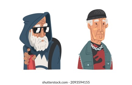 Elegante Gray Haired Senior Man Hipster Viste Vector De Gafas