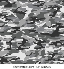 Stylish gray military camouflage pattern for printing clothes, fabric, paper. Winter masking background.
