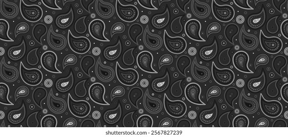 Stylish grayscale paisley pattern.  Perfect for textiles, wallpaper, or website backgrounds.  Elegant and versatile design featuring intricate details.