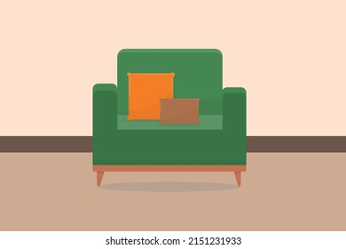 stylish green armchair with pillows in the room vector illustration