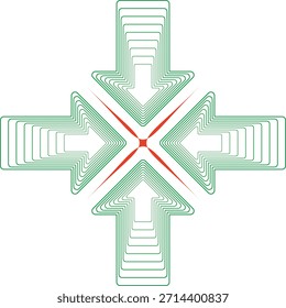 Stilvolle grüne Pfeile mit mehrschichtigem Aufbau, perfekt für die Illustration von Geschäftswachstum, Verlustvergleich, Markttrends und Präsentationsfolien für Führungskräfte