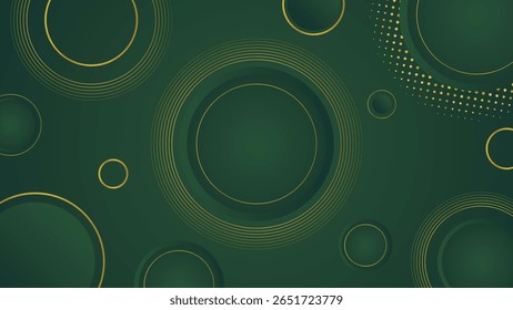 Stylish green background featuring gold circles and abstract details perfect for luxury designs invitations posters and elegant presentations