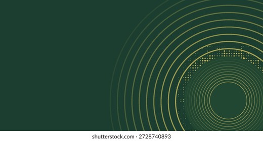 Elegante fondo verde con círculos dorados y detalles abstractos perfectos para diseños de lujo, carteles de invitaciones y presentaciones elegantes. Vector