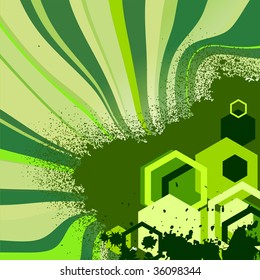 Stylish green banner witn hexagons. Vector illustration