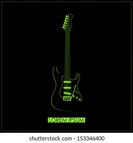 Stylish green guitar on black. vector