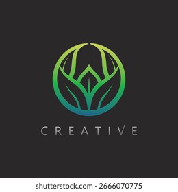 Stylish Green Leaf Symbol Logo Design for Natural Herbal Health and Organic Products