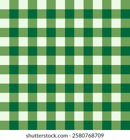 A stylish green plaid pattern featuring a classic checkered design, ideal for St. Patrick's Day and other outdoor events, rendered in a modern vector style.