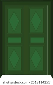 Elegante Ilustración vectorial de puerta de madera verde con marco de puerta. Diseño de puerta de entrada retro de estilo indio antiguo con diseño. animación de dibujos animados de puerta verde aislada sobre fondo blanco