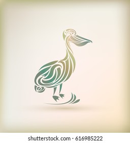 Stylish greeting card with bird. Vector illustration in doodle style