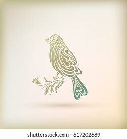 Stylish greeting card with bird. Vector illustration in doodle style