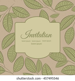 Stylish greeting card with leaves on ivory background