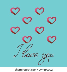Stylish greeting card with red watercolor hearts. Vector illustration