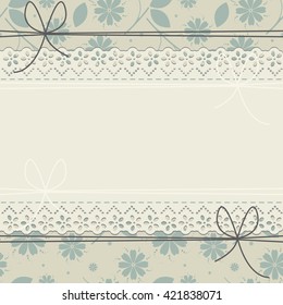 Stylish greeting card with spring flowers and lace frame. Soulful template can be used for wedding invitation,  anniversary,  cover and more creative designs.