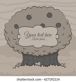 Stylish greeting card with tree on brown Background