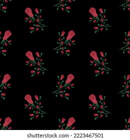Stylish greeting card with vintage roses. Seamless pattern with powdery retro roses on black background. 