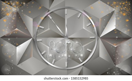Stylish grey chrome new year background for 2020 with chrome lettering. Vector illustration of holiday background for your postcards and designs