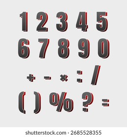 Stylish grey number match set with 3D shadow and bold effect for modern typography design.