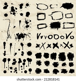 Stylish grunge ink splits set. Design symbols Vector isolated
