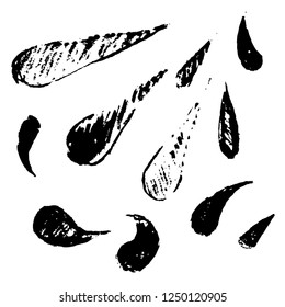 Stylish grunge set of drops in black color.