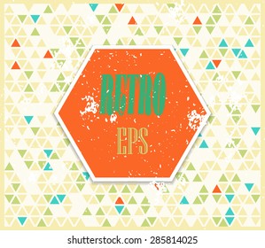Stylish grungy texture with retro palette. Vintage abstract background with geometrical colorful pattern. Colored triangles