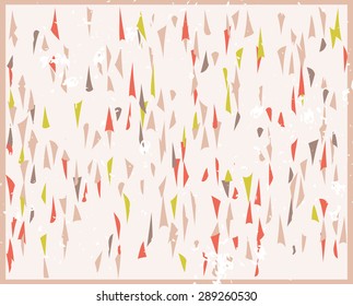 Stylish grungy texture with retro palette. Vintage abstract background with geometrical colorful pattern. Colored triangles