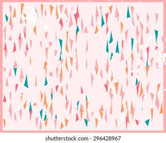 Stylish grungy texture with retro palette. Vintage abstract background with geometrical colorful pattern. Colored triangles