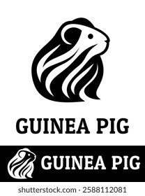 A stylish guinea pig logo with a modern, abstract, and elegant design in black and white