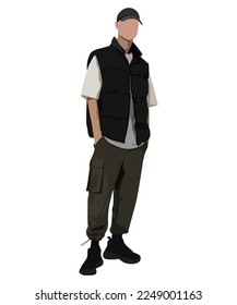 Stylish guy in fashionable and modern clothes on a white background. Vector illustration in flat style