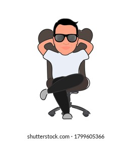Stylish guy with glasses sits on a leather armchair. Man in sunglasses. Boss. Isolated on white background. Vector.