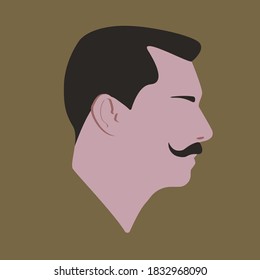 Stylish guy with mustache. Male head with mustache. Avatar. Man head silhouette. Man Flat illustration. 