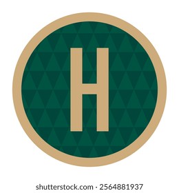 A stylish H letter logo encased in a minimalist gold-bordered circle. Set against a green triangle-patterned backdrop, it’s ideal for luxury branding or creative marketing.