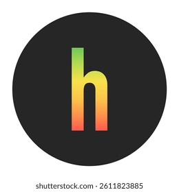 Stylish h Lowercase letter in gradient hues of green to red inside a solid black circle. Great for modern branding, tech logos, and digital art themes.